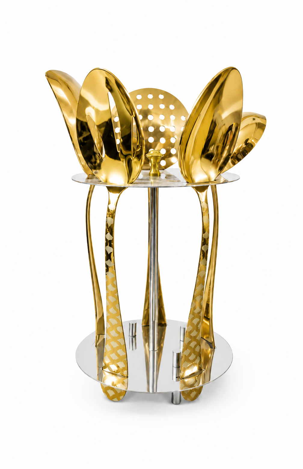 UPCW 5 PCS SERVING TOOL SET WITH STAND IN GOLD PVD WITH LAZER FINISH