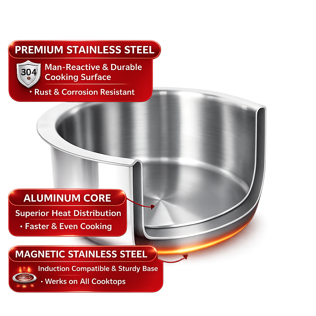 UPCW TRIPLY STAINLESS STEEL INDUCTION FRIENDLY FLAT BOTTOM TOPE WITHOUT LID