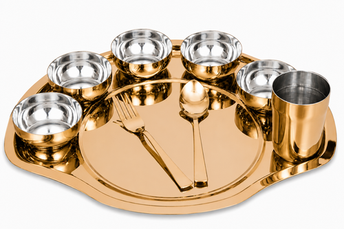 UPCW 9-PIECE MAHARAJA STAINLESS STEEL THALI SET WITH PVD FINISH