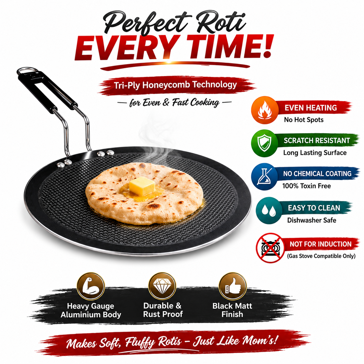 UPCW HONEYCOMB TRIPLY ROTI TAWA SCRATCH RESISTANT (25 CM)