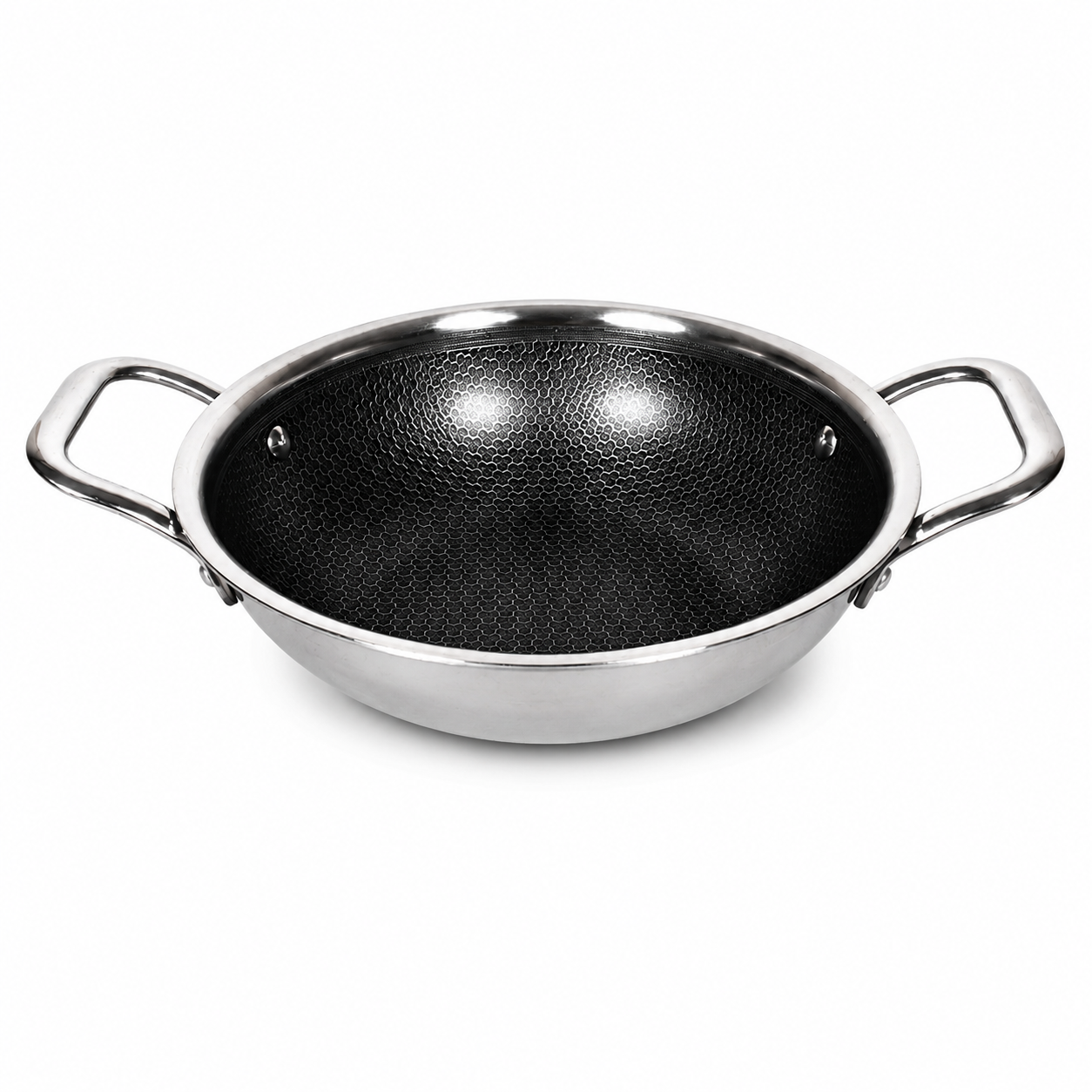 UPCW TRIPLY STAINLESS STEEL HONEYCOMB KADAI WITH GLASS LID