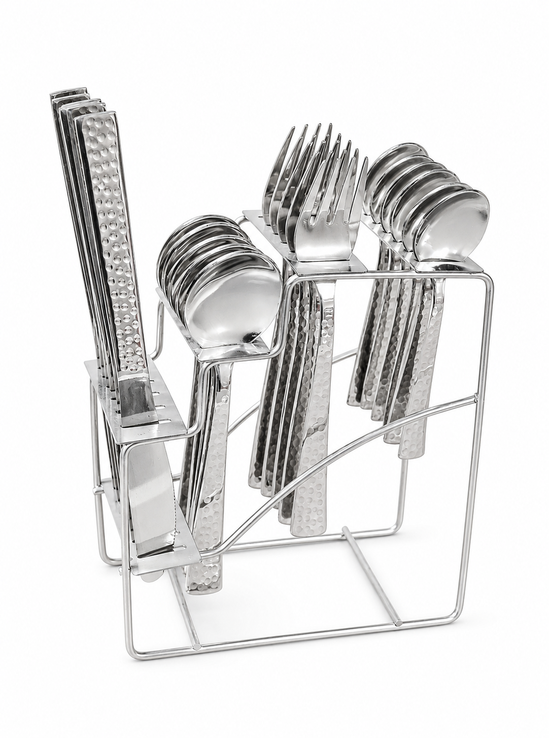 UPCW 24-PIECE HAND-HAMMERED CUTLERY SET WITH STEEL STAND