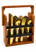 UPCW PREMIUM GOLD PVD CUTLERY SET WITH WOODEN HOLDER – 25 PIECES