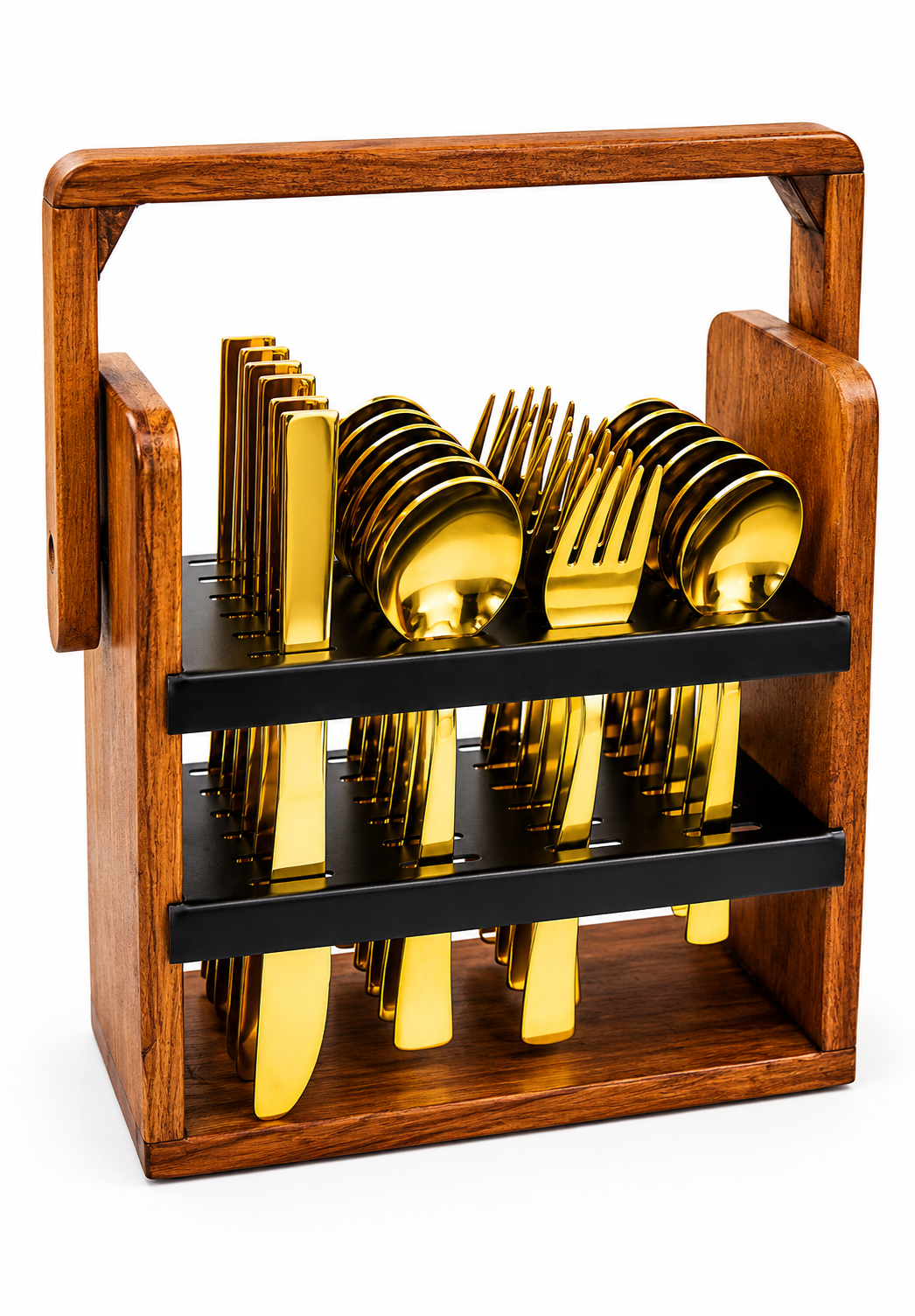 UPCW PREMIUM GOLD PVD CUTLERY SET WITH WOODEN HOLDER – 25 PIECES