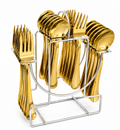 UPCW EXCLUSIVE ROYAL DESIGN 14G STAINLESS STEEL CUTLERY SET WITH GOLDEN PVD FINISH