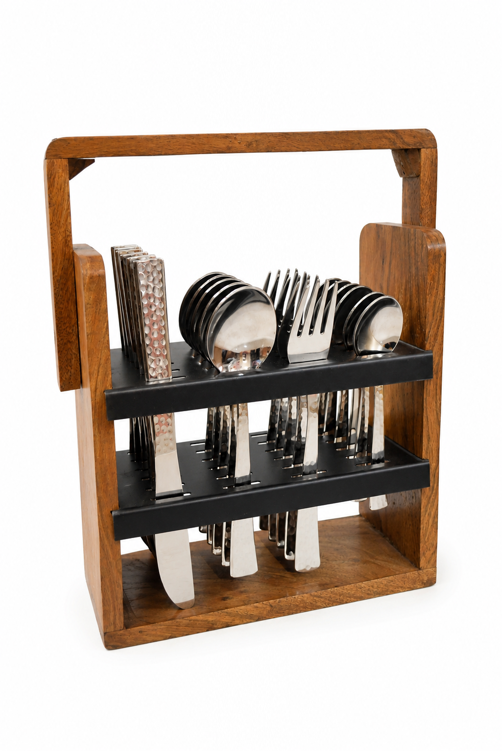UPCW 24 PCS HAMMERED CUTLERY SET WITH WOODEN STAND