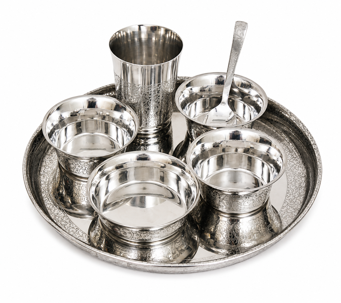 UPCW PREMIUM ETCHING DESIGN 7-PIECE STAINLESS STEEL THALI SET