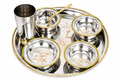 UPCW LUXURY TWO-TONE STAINLESS STEEL THALI SET WITH BRASS EDGE FINISH – 7 PIECES
