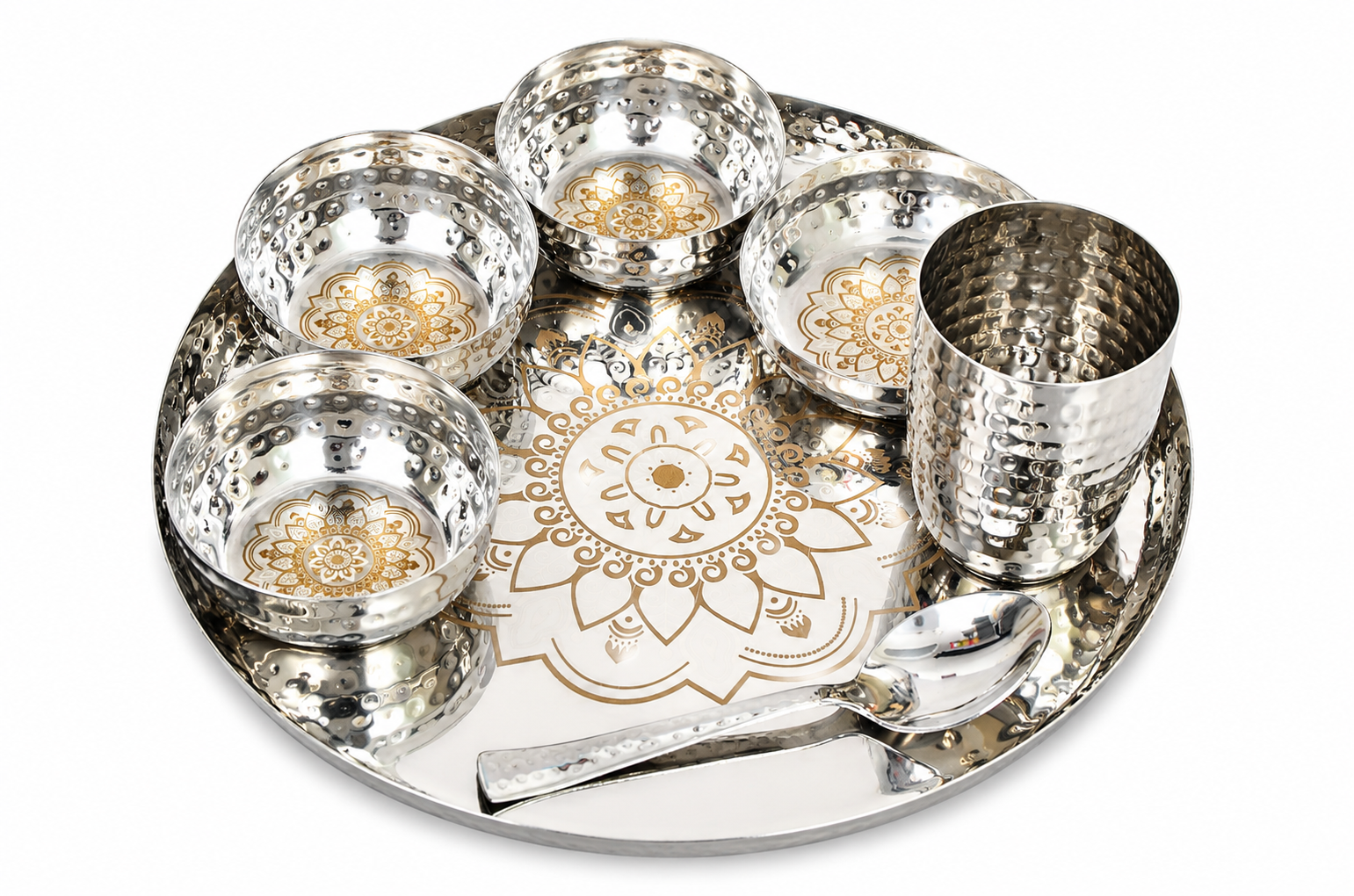 UPCW HAMMERED STAINLESS STEEL DINNER THALI SET – 7 PIECES