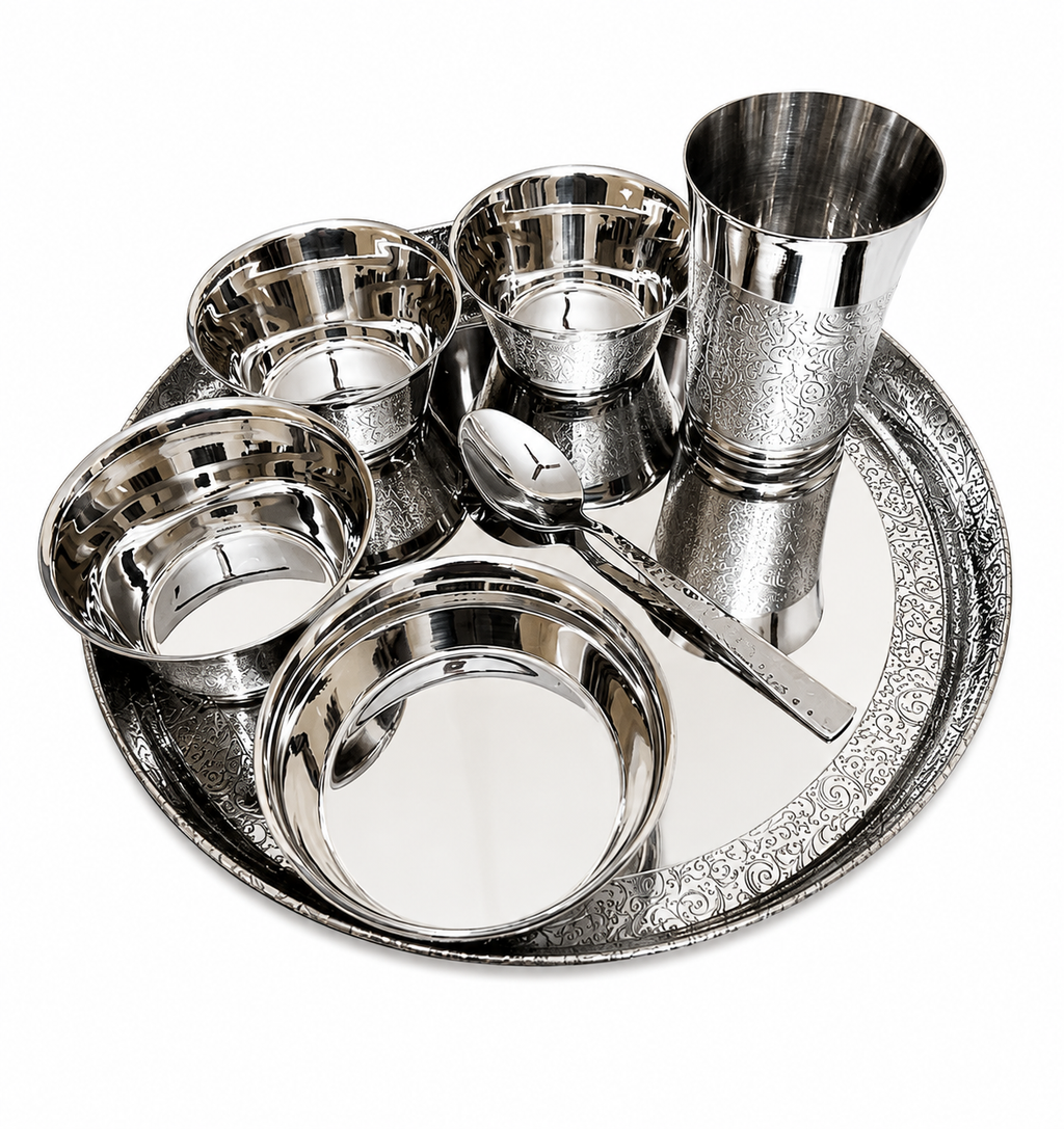 UPCW PREMIUM ETCHING DESIGN 7-PIECE STAINLESS STEEL THALI SET
