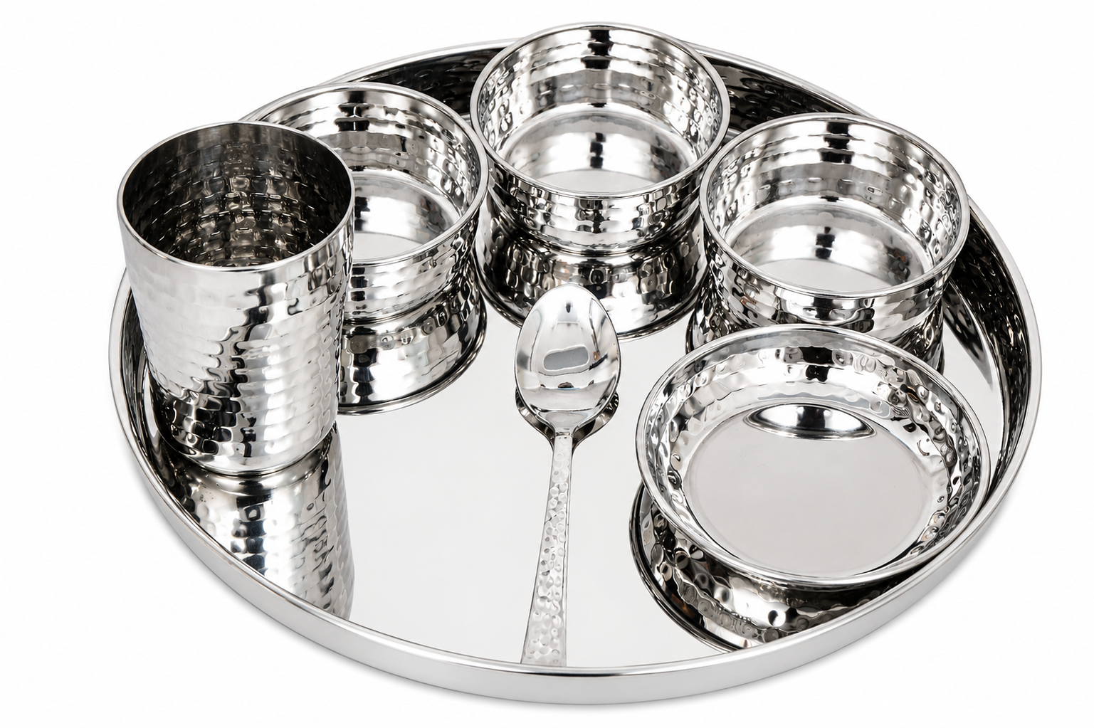 UPCW HAMMERED STAINLESS STEEL DINNER THALI SET – 7 PIECES
