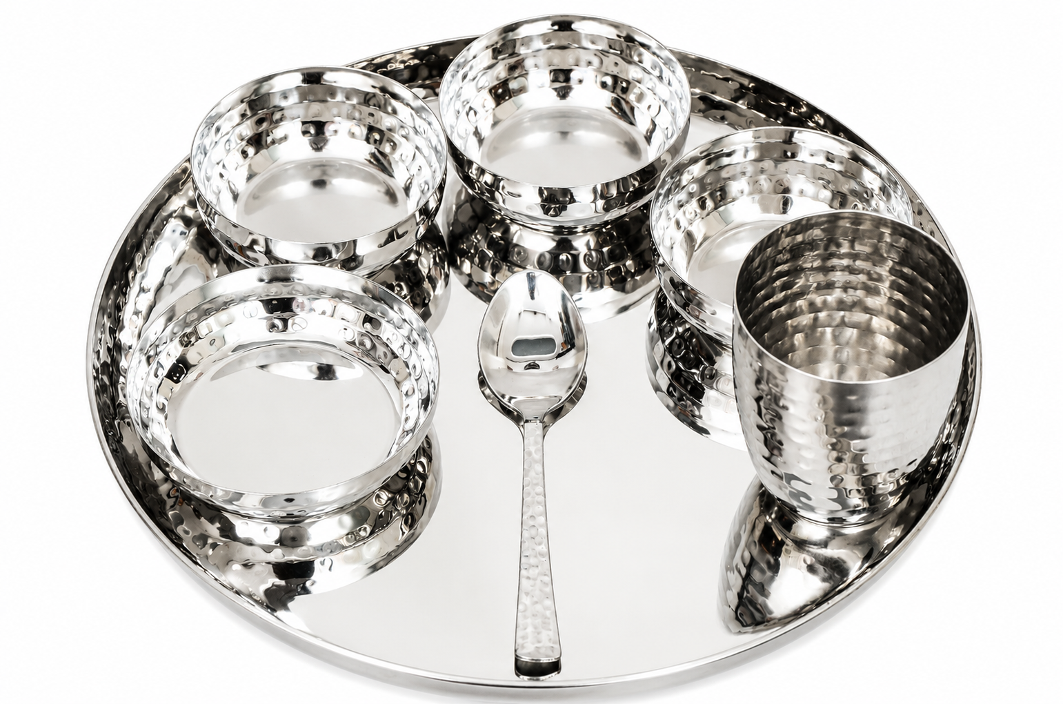 UPCW HAMMERED STAINLESS STEEL DINNER THALI SET – 7 PIECES