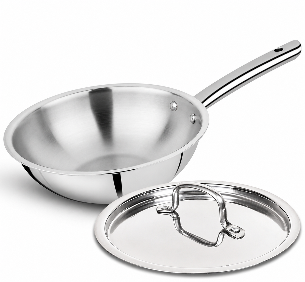 UPCW TRIPLY STAINLESS STEEL WOK WITH STEEL LID (24 CM)