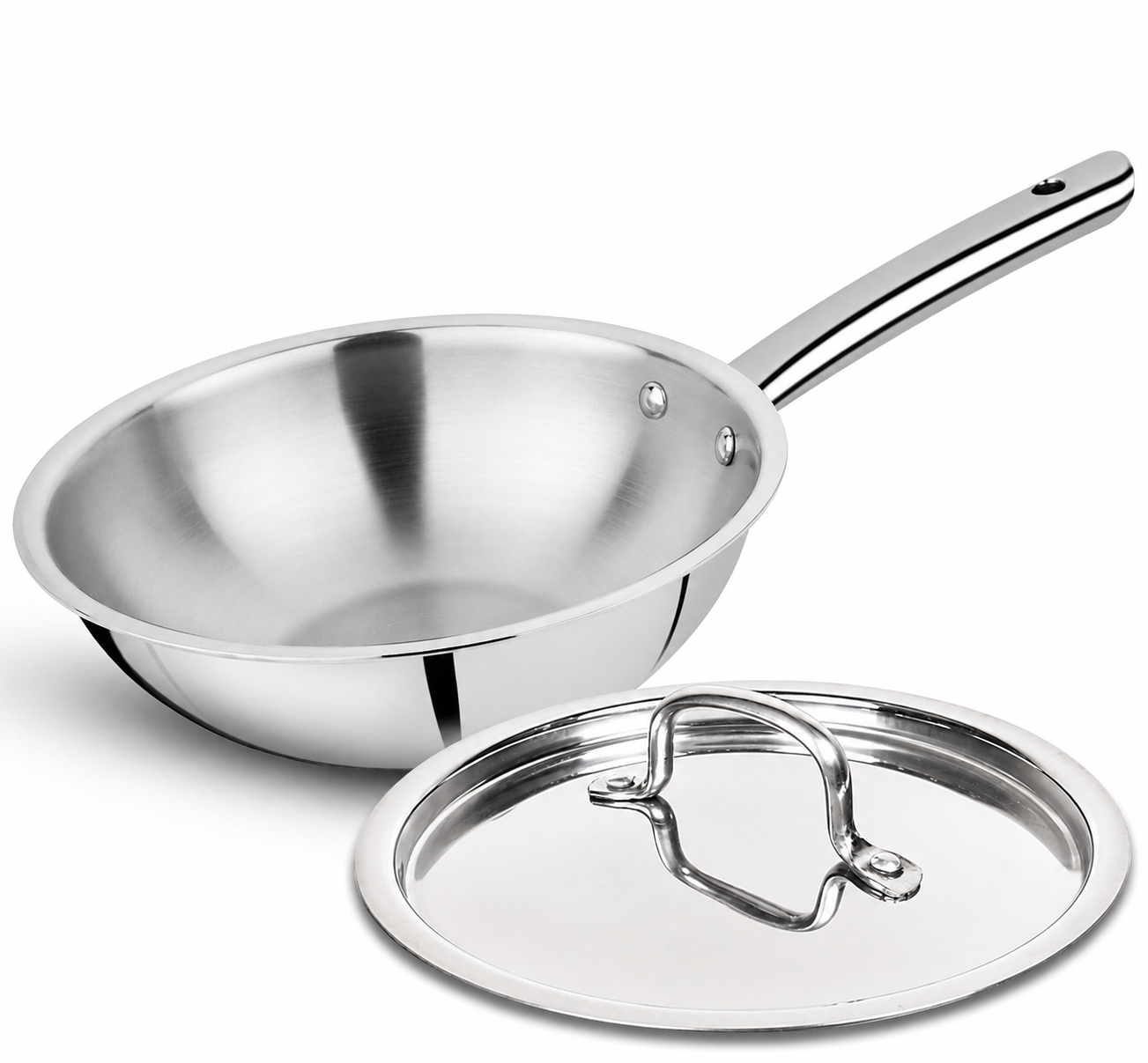 UPCW TRIPLY STAINLESS STEEL WOK WITH STEEL LID (24 CM)
